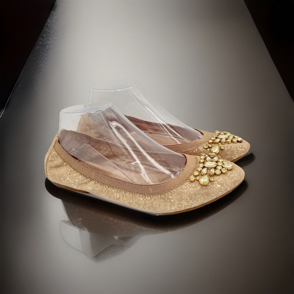 White Mountain Gold Embellished Ballet Flats